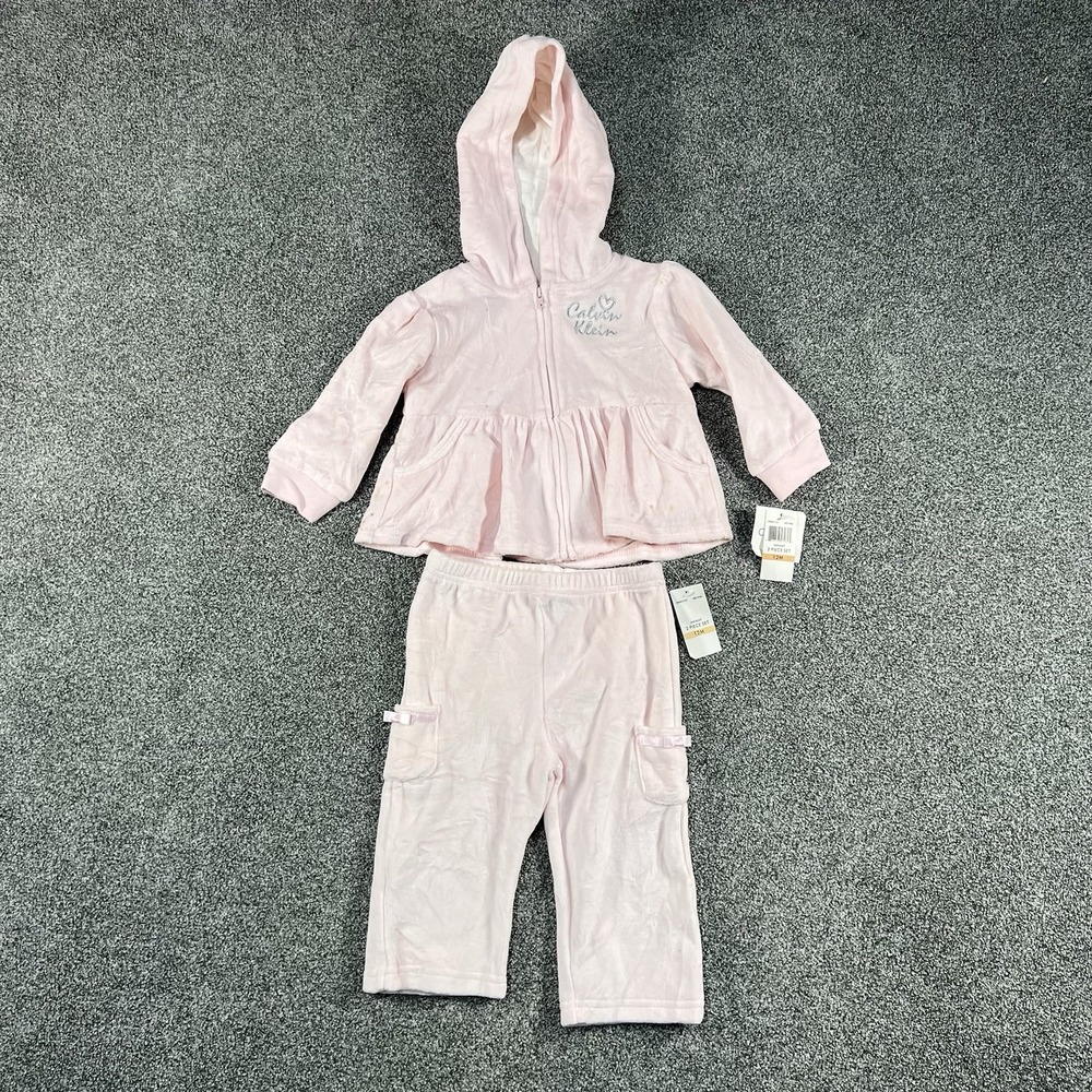 Calvin Klein Baby Girls 12M Pink Velour Hoodie Pants 2 Piece Set 3900072-05T